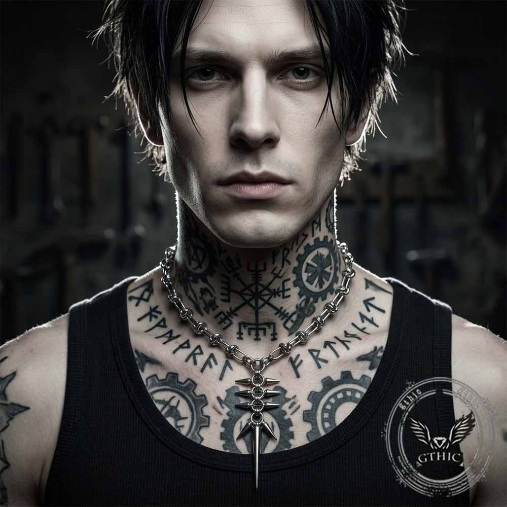 Punk Spiked Piercing Stainless Steel Clavicle Necklace | Gthic.com