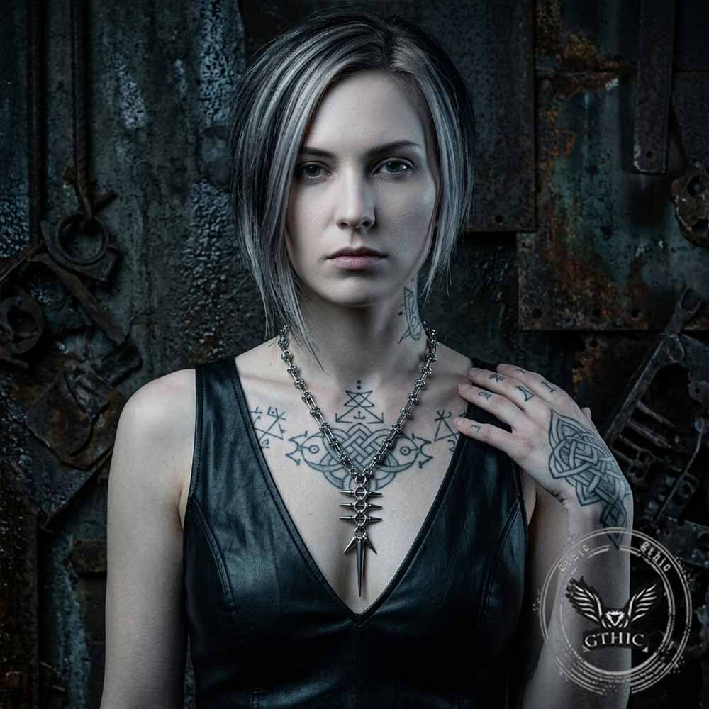 Punk Spiked Piercing Stainless Steel Clavicle Necklace | Gthic.com