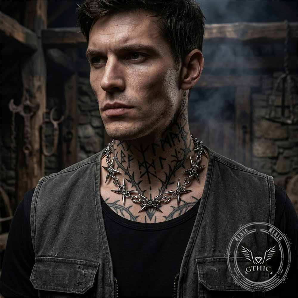 Punk Spiked Stainless Steel Choker Clavicle Necklace | Gthic.com