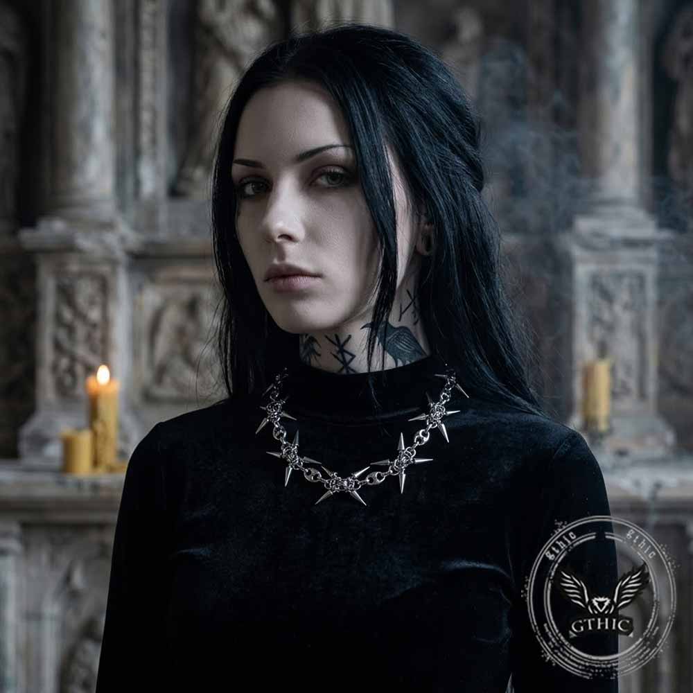 Punk Spiked Stainless Steel Choker Clavicle Necklace | Gthic.com