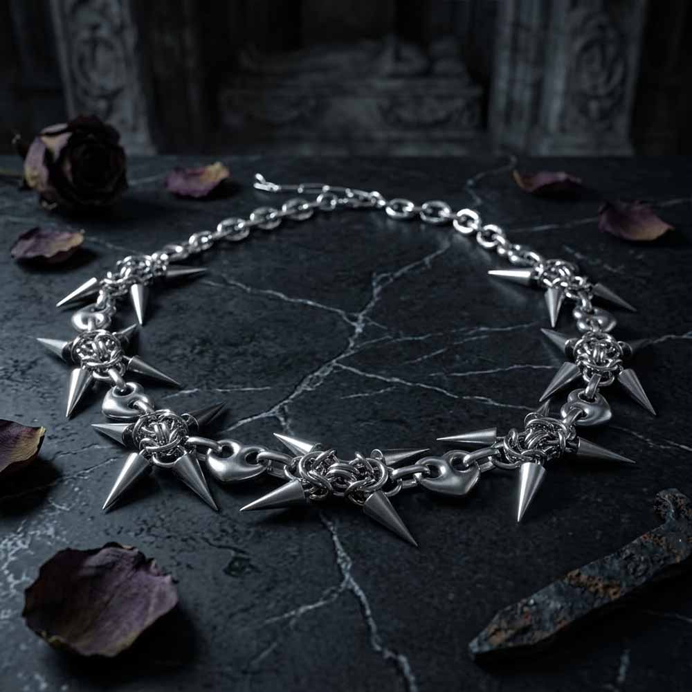 Punk Spiked Stainless Steel Choker Clavicle Necklace | Gthic.com