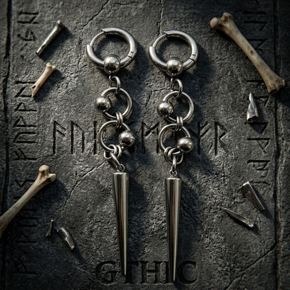 Punk Spiked Studs Stainless Steel Drop Earrings | Gthic.com