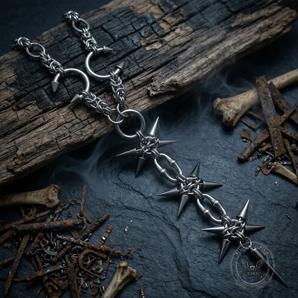 Punk Spiked Tassel Stainless Steel Drop Necklace