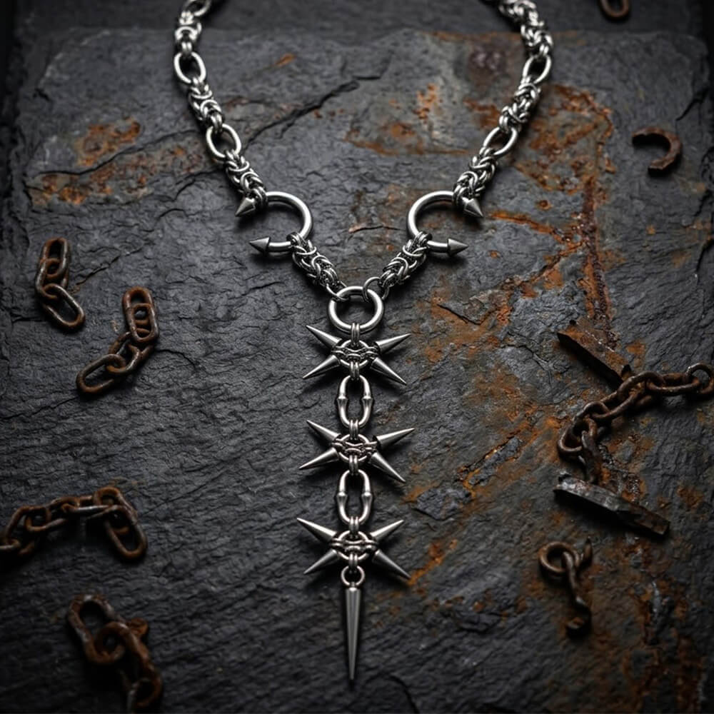 Punk Spiked Tassel Stainless Steel Drop Necklace | Gthic.com