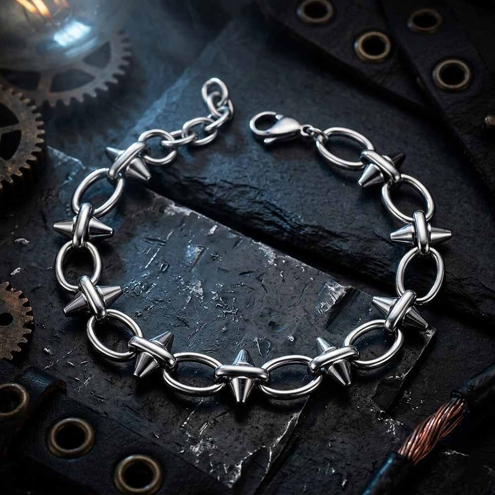 Punk Spiked Thorn Chain Stainless Steel Bracelet | Gthic.com