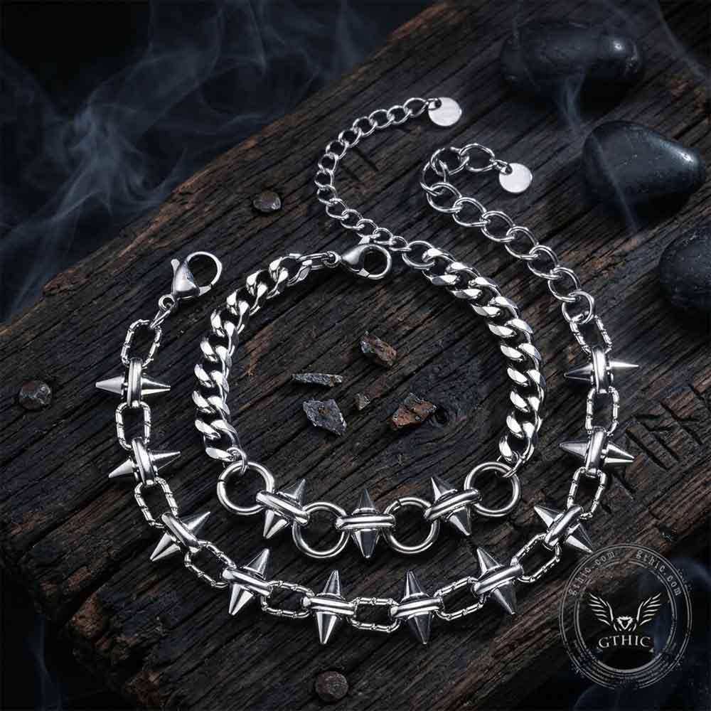 Punk Spikes Studs Spliced Stainless Steel Bracelet | Gthic.com