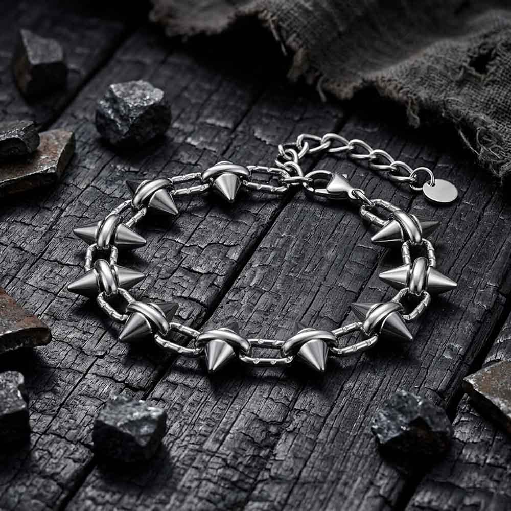 Punk Spikes Studs Spliced Stainless Steel Bracelet | Gthic.com