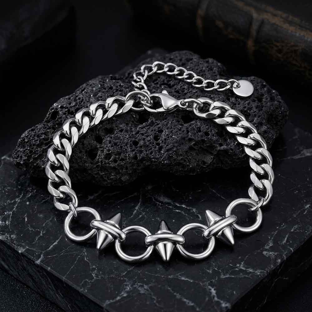 Punk Spikes Studs Spliced Stainless Steel Bracelet