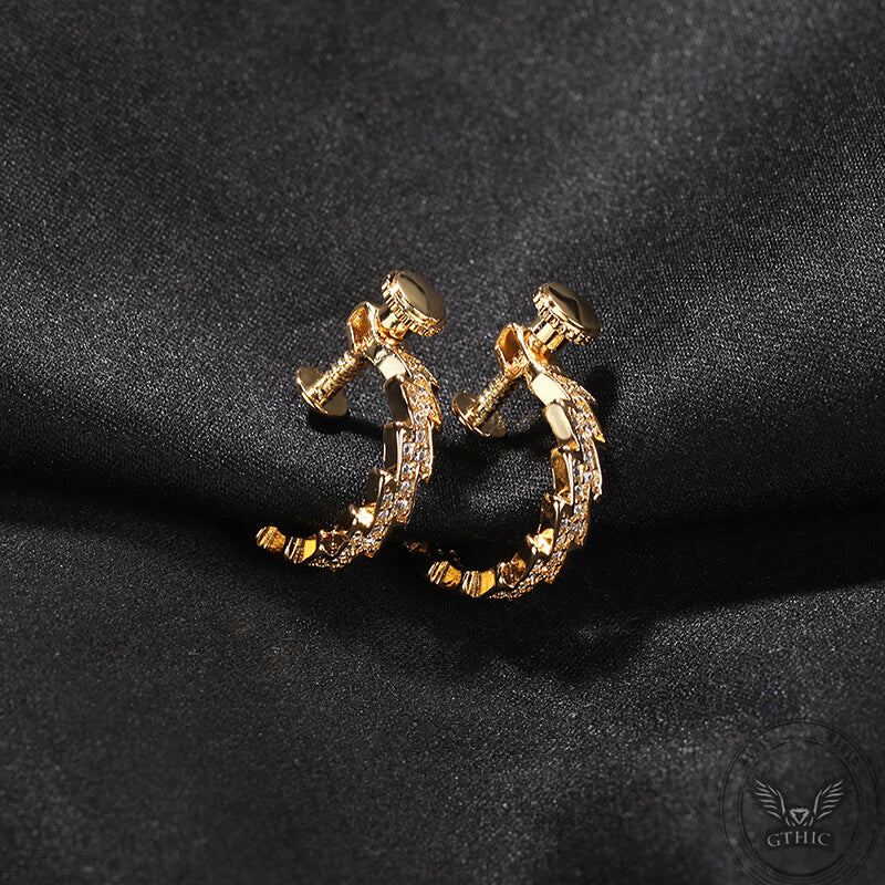 Punk Spiral Lightning Zircon Brass Stud Earrings | Gthic.com