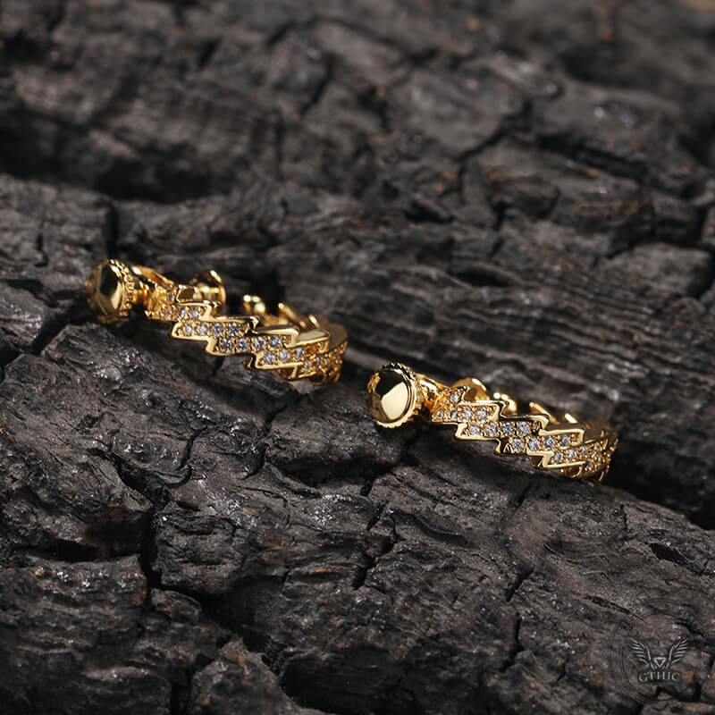 Punk Spiral Lightning Zircon Brass Stud Earrings | Gthic.com