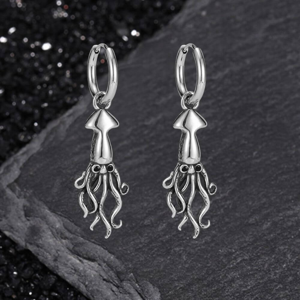 Punk Squid Stainless Steel Marine Hoop Earrings