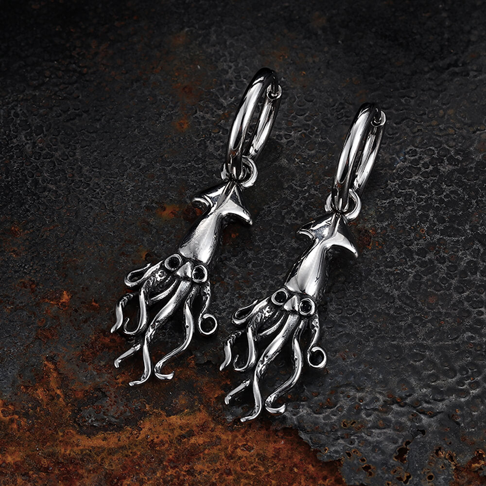 Punk Squid Stainless Steel Marine Hoop Earrings | Gthic.com
