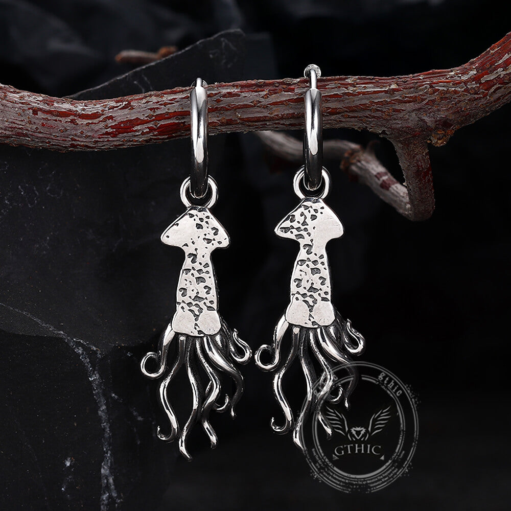Punk Squid Stainless Steel Marine Hoop Earrings