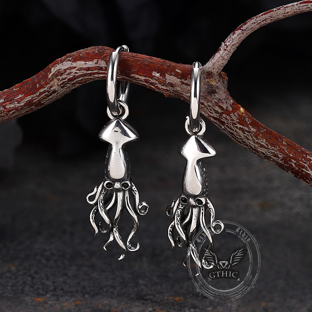 Punk Squid Stainless Steel Marine Hoop Earrings