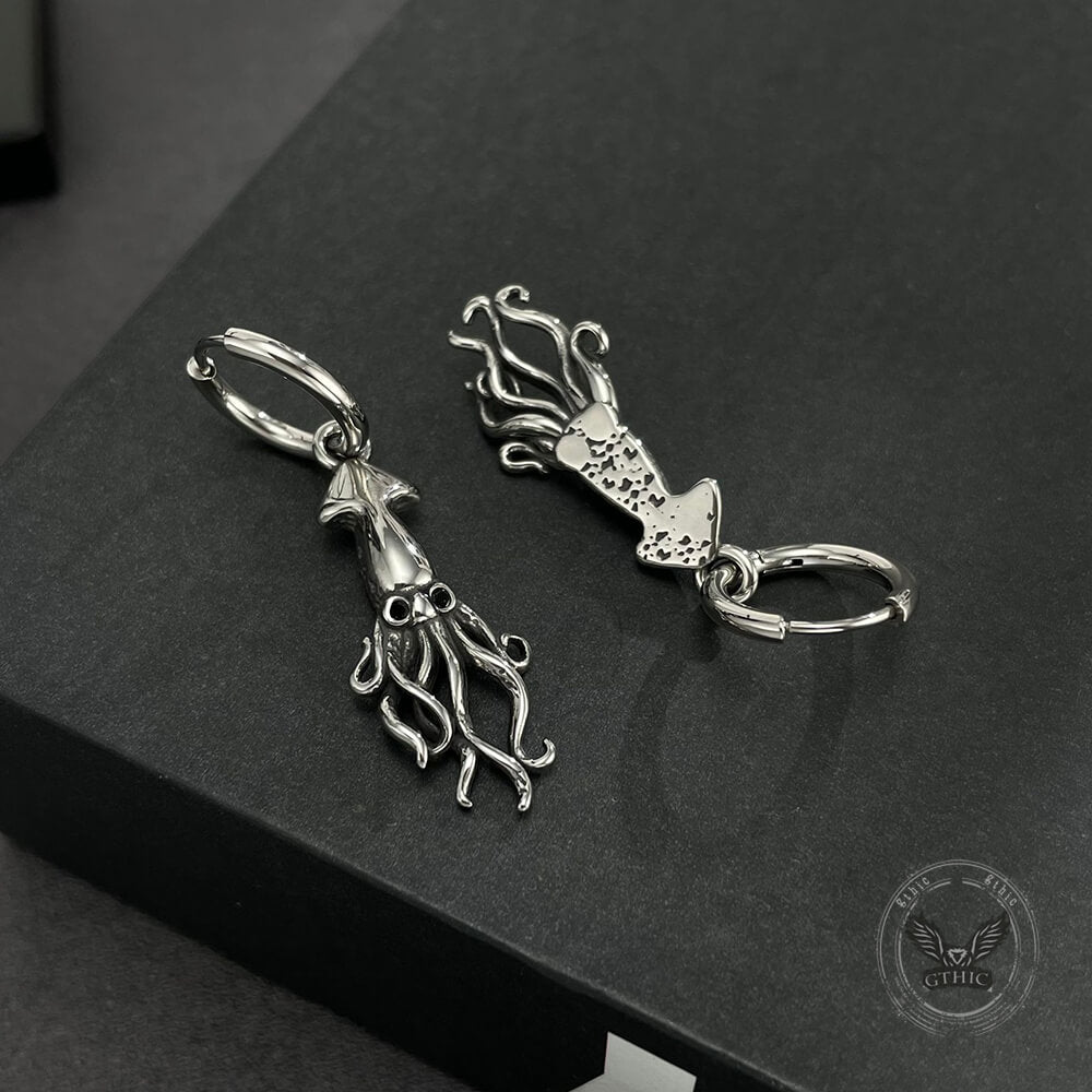 Punk Squid Stainless Steel Marine Hoop Earrings | Gthic.com