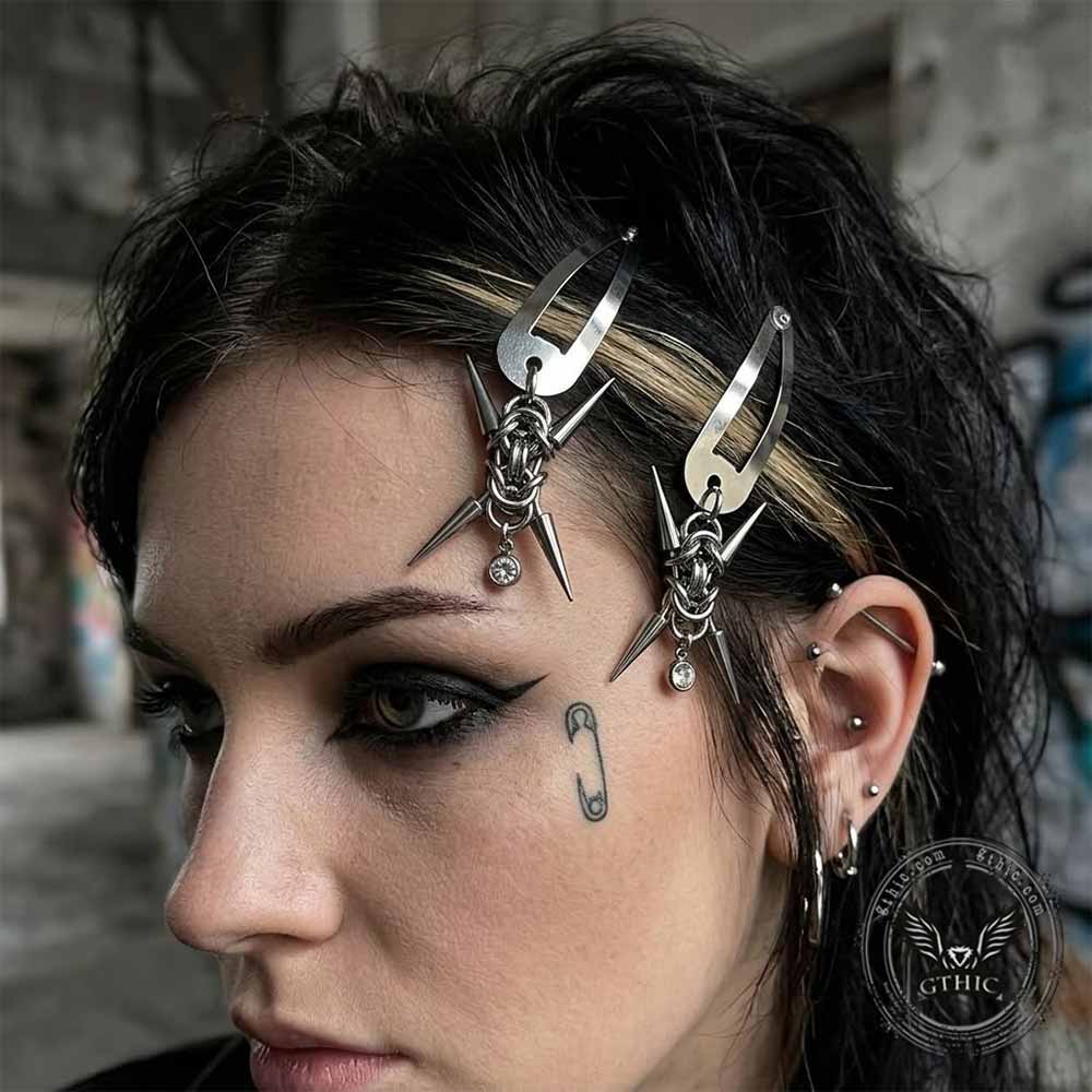 Punk Stainless Steel Rivet Spiked Hair Clips | Gthic.com