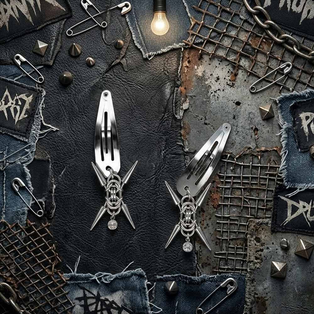 Punk Stainless Steel Rivet Spiked Hair Clips | Gthic.com