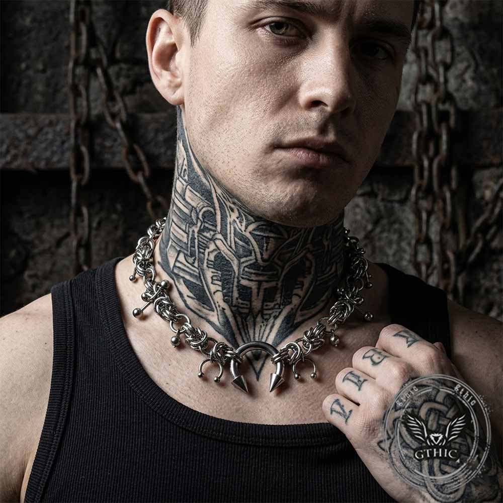 Punk Stainless Steel Spike Horseshoe Clavicle Necklace | Gthic.com