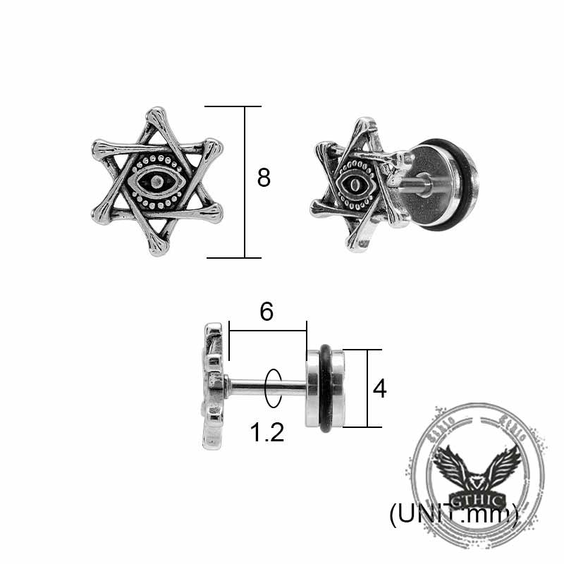 Punk Star Lion Head Cross Stainless Steel Earring Set