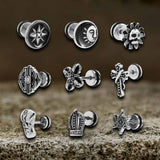 Punk Star Lion Head Cross Stainless Steel Earring Set | Gthic.com