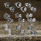 Punk Star Lion Head Cross Stainless Steel Earring Set | Gthic.com