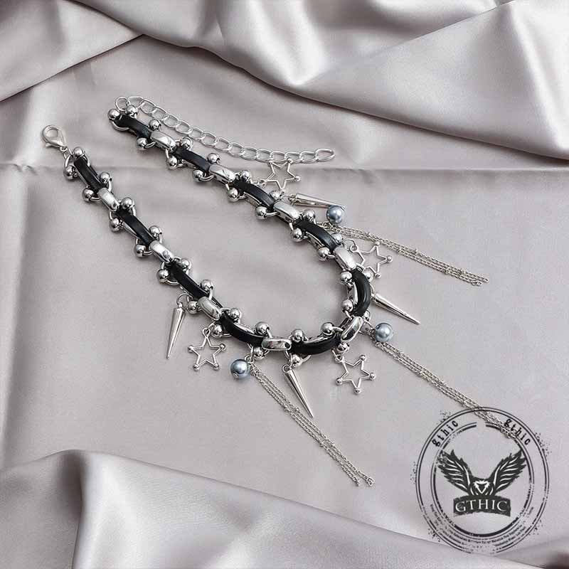 Punk Star Tassel Leather Rope Alloy Choker Necklace