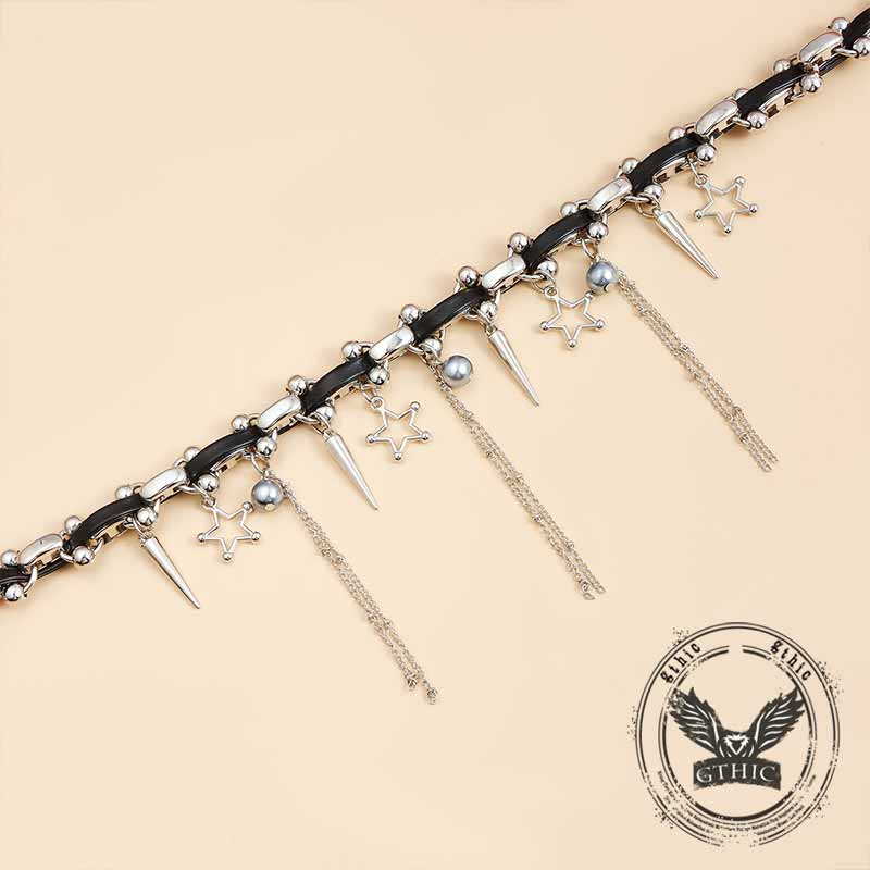 Punk Star Tassel Leather Rope Alloy Choker Necklace