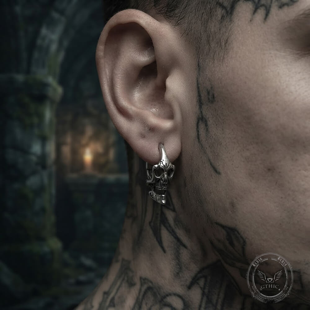 Punk Street-Style Stainless Steel Skull Hoop Earrings | Gthic.com