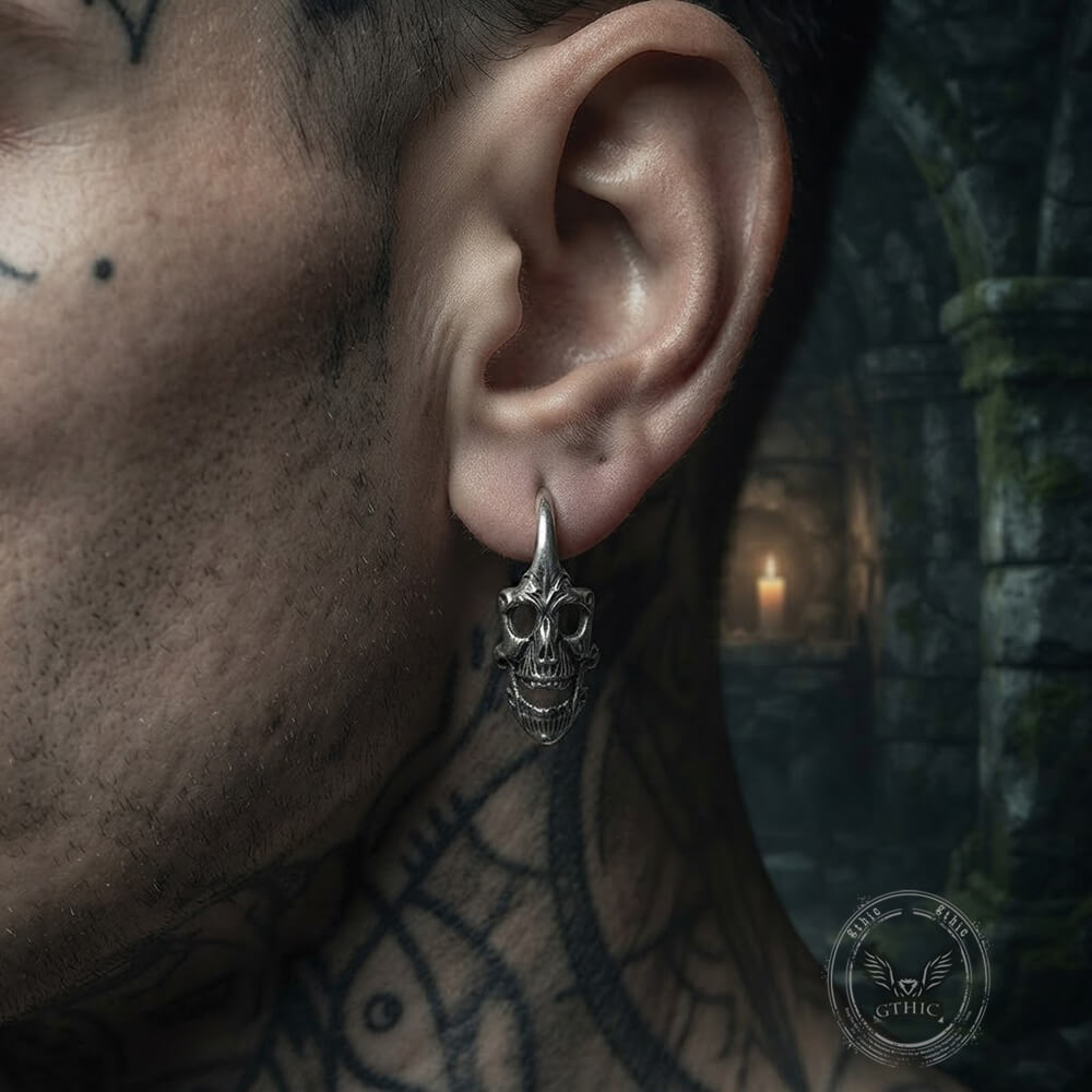 Punk Street-Style Stainless Steel Skull Hoop Earrings | Gthic.com