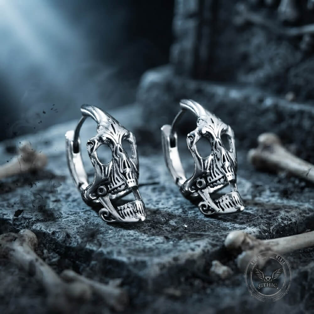 Punk Street-Style Stainless Steel Skull Hoop Earrings