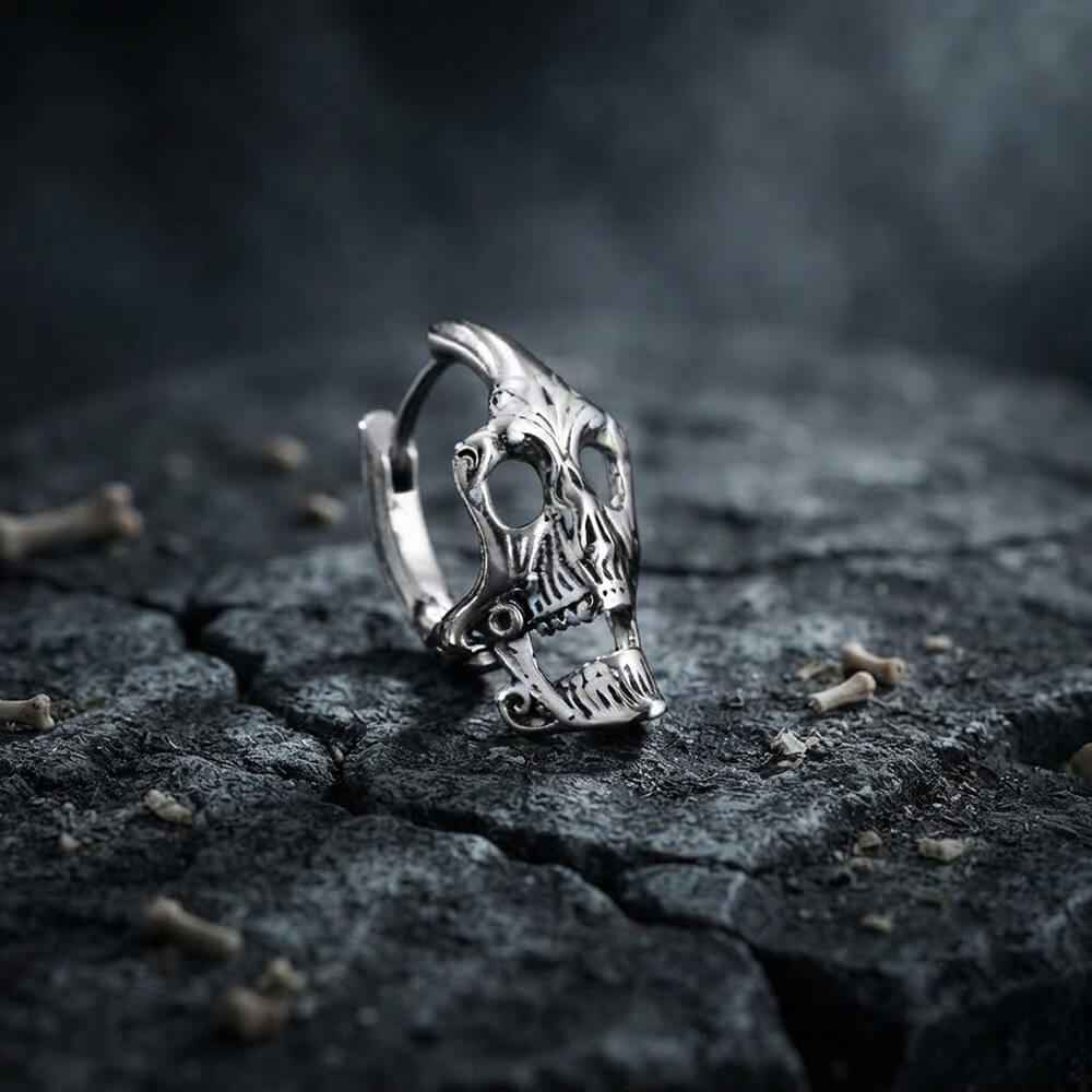 Punk Street-Style Stainless Steel Skull Hoop Earrings