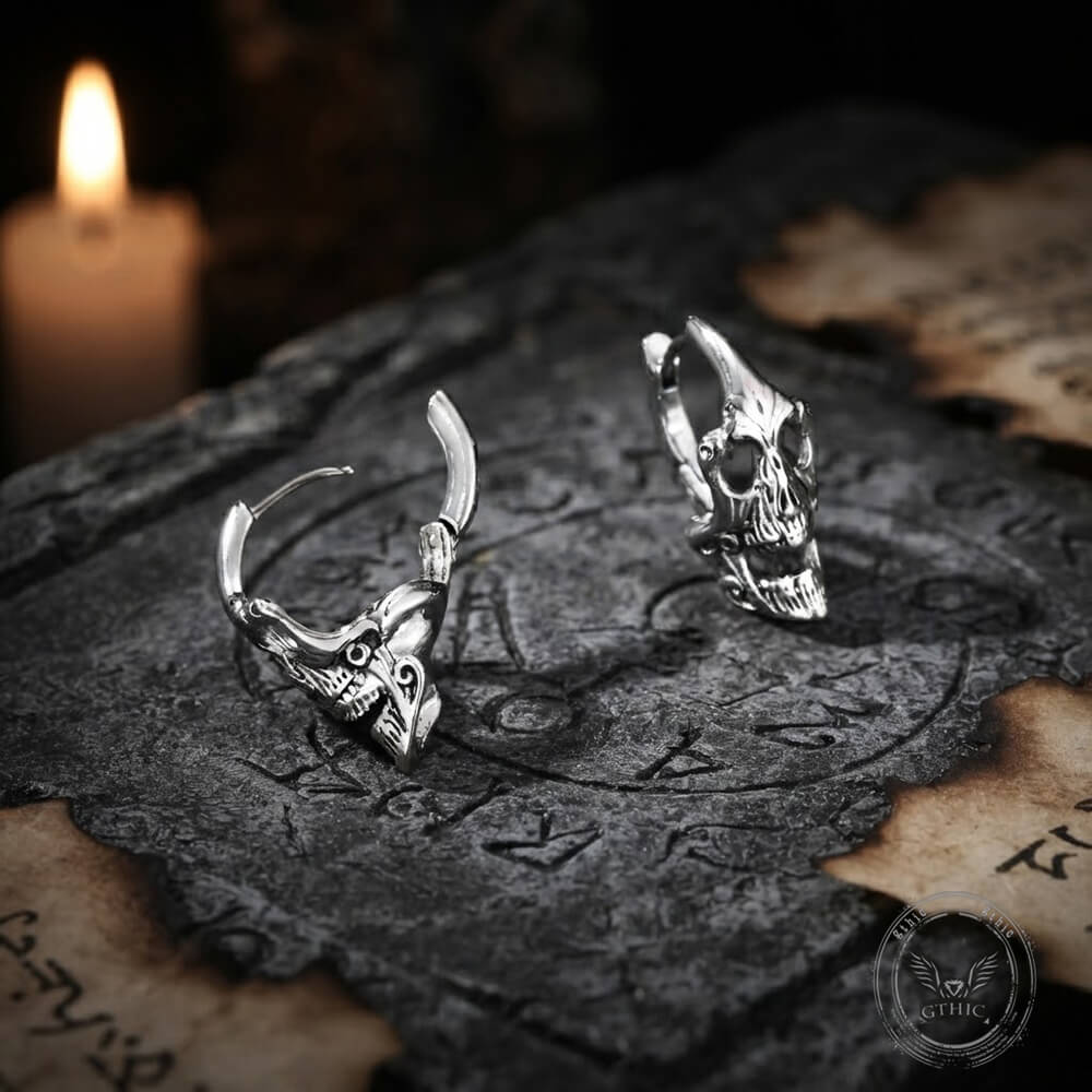 Punk Street-Style Stainless Steel Skull Hoop Earrings