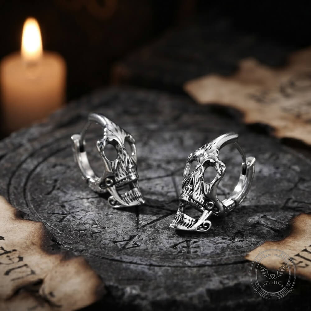 Punk Street-Style Stainless Steel Skull Hoop Earrings | Gthic.com