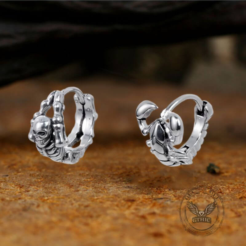 Punk Street Scorpion Stainless Steel Skull Hoop Earrings | Gthic.com