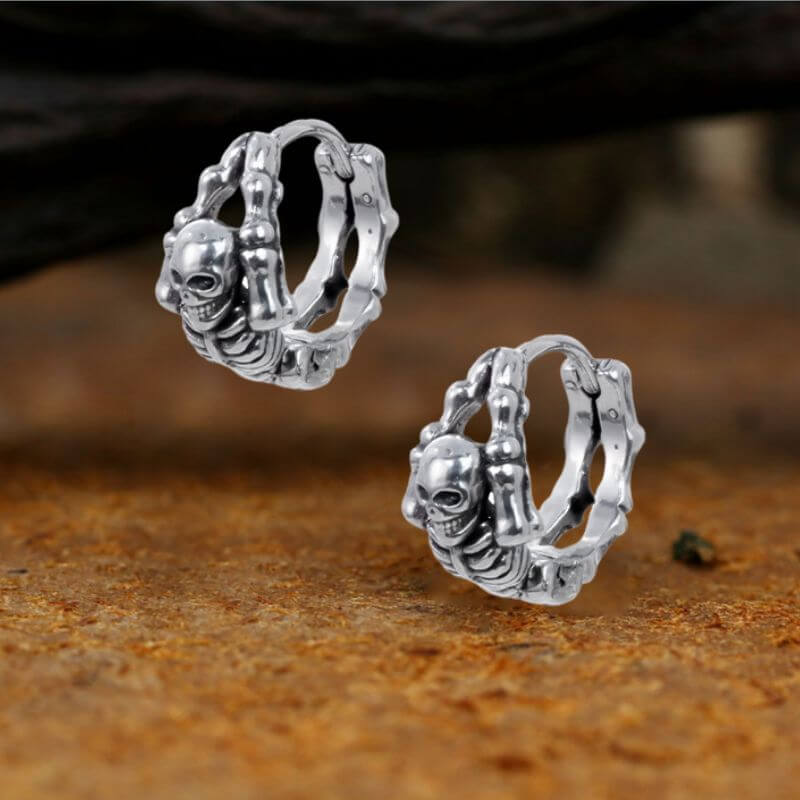 Punk Street Scorpion Stainless Steel Skull Hoop Earrings | Gthic.com
