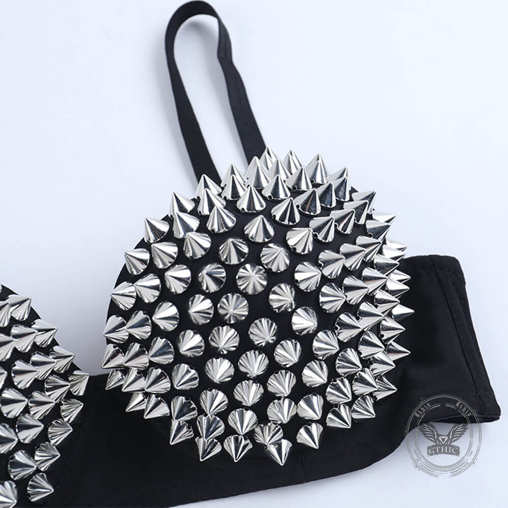Punk Street Studded Metallic Spike Bra Underwear