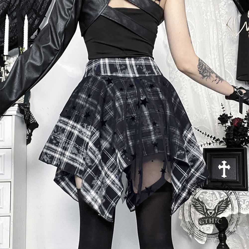 Punk Street Style Star Mesh Plaid Skirt | Gthic.com