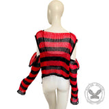 Punk Stripe Zipped Off-Shoulder Sweater