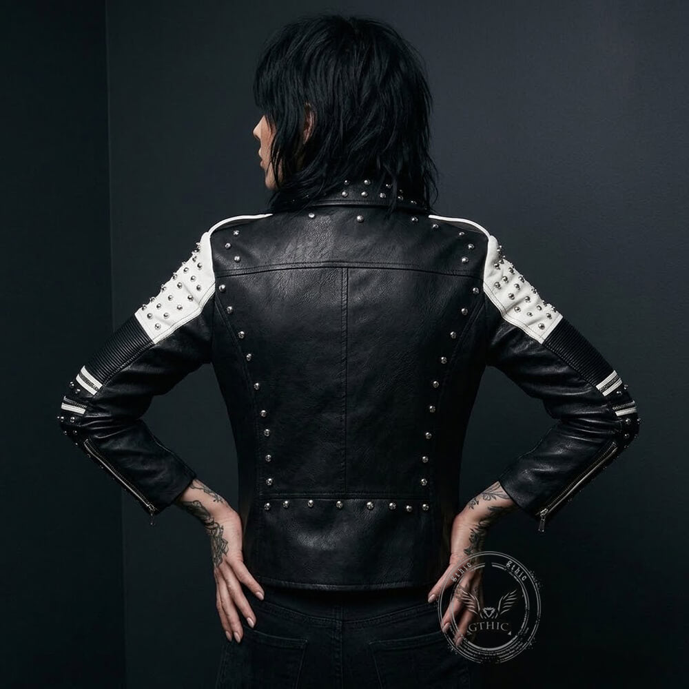 Punk Studded Asymmetrical Zipper Biker Jacket | Gthic.com