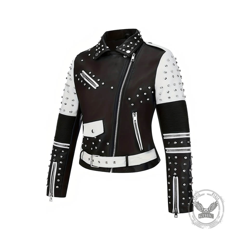 Punk Studded Asymmetrical Zipper Biker Jacket | Gthic.com