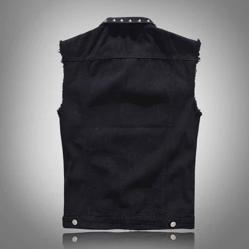 Punk Studded Lapel Slim Fit Sleeveless Denim Vest 02 | Gthic.com