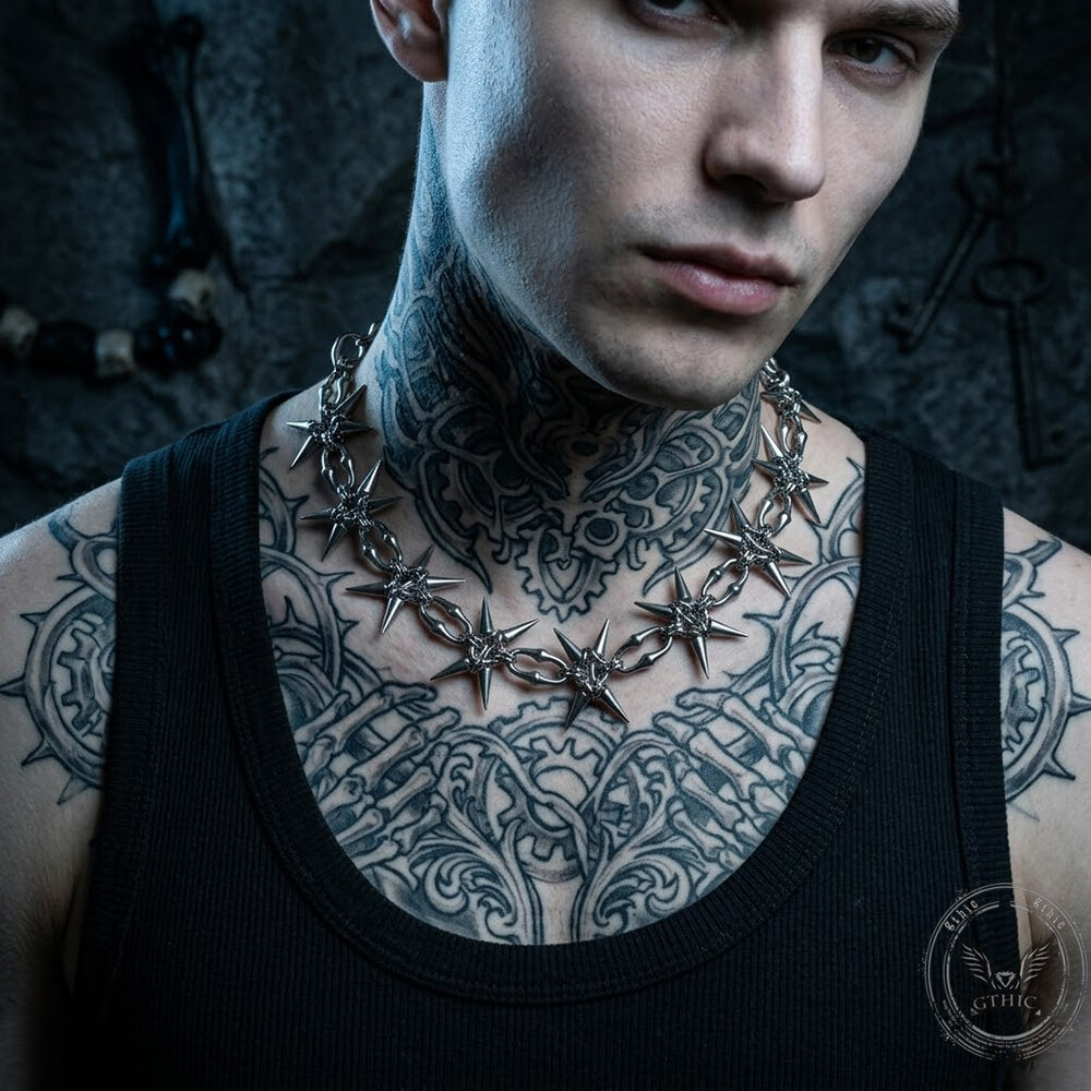 Punk Studded Stainless Steel Clavicle Necklace | Gthic.com