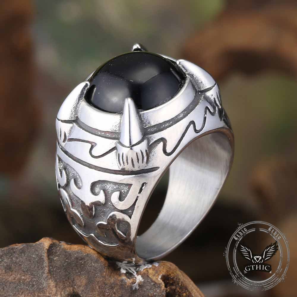 Punk Style Dragon Claw Stone Stainless Steel Ring | Gthic.com