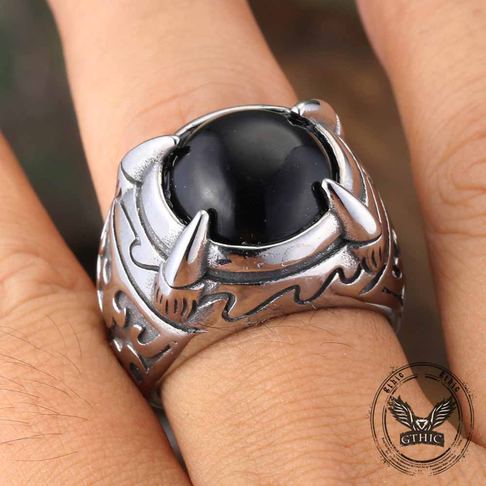 Punk Style Dragon Claw Stone Stainless Steel Ring | Gthic.com