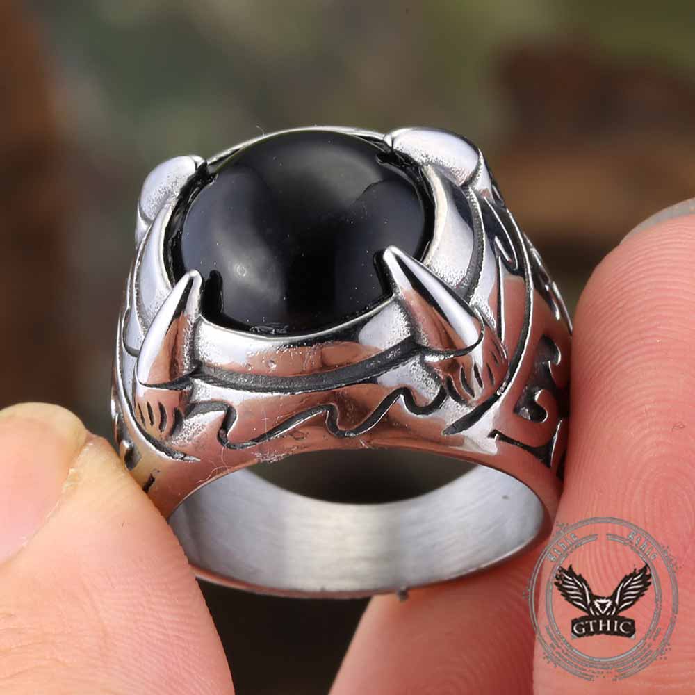 Punk Style Dragon Claw Stone Stainless Steel Ring | Gthic.com