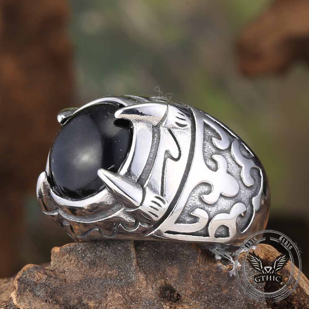 Punk Style Dragon Claw Stone Stainless Steel Ring | Gthic.com