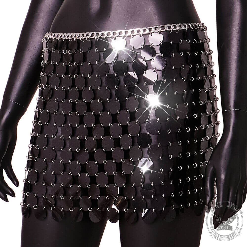 Punk Style Shiny Sequined See-Through Skirt