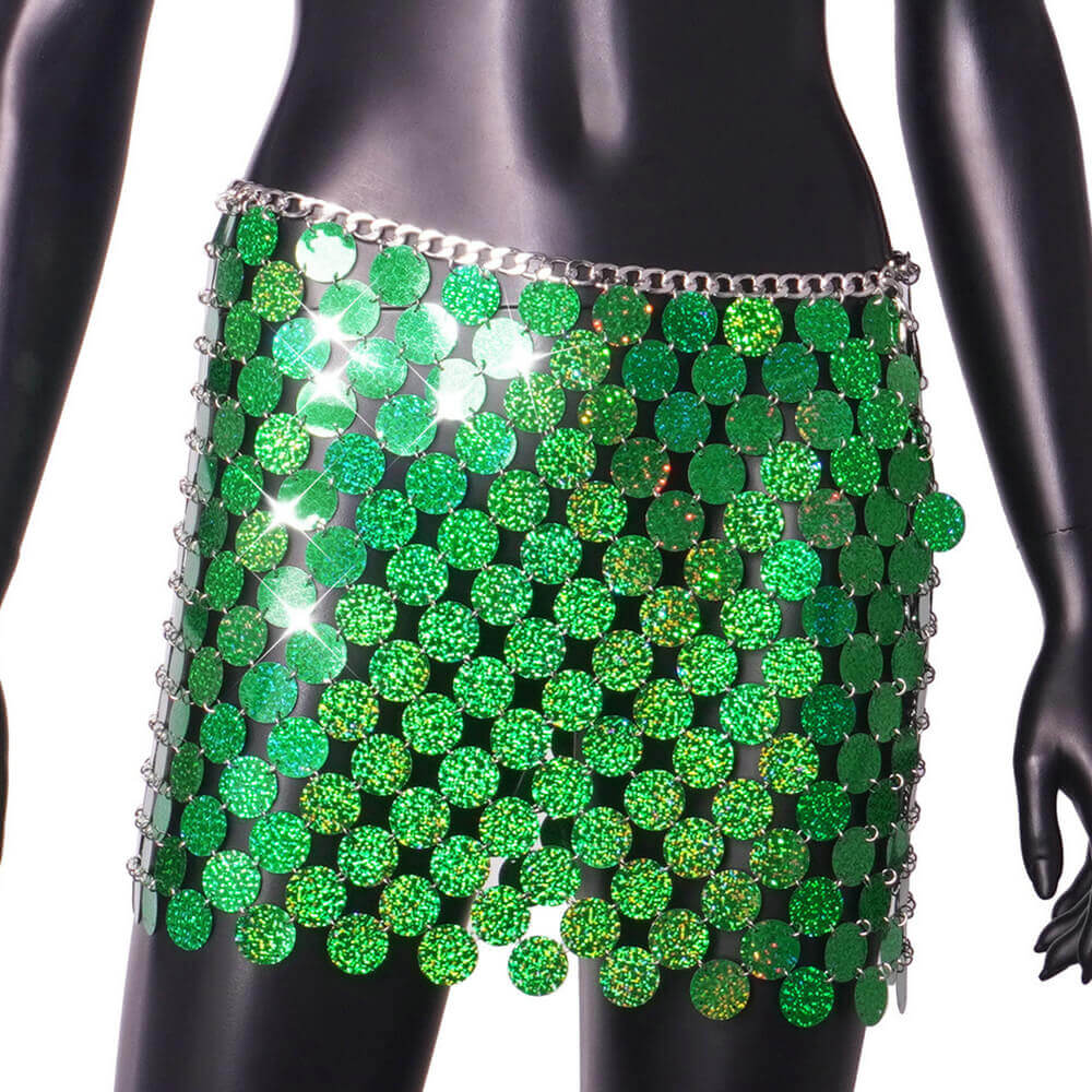 Punk Style Shiny Sequined See-Through Skirt