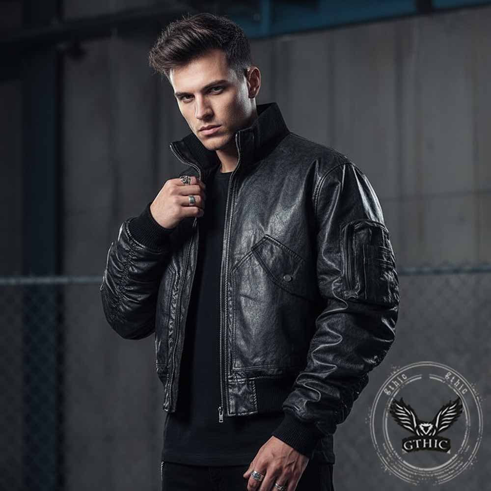 Punk Style Stand-Collar PU Leather Motorcycle Jacket | Gthic.com