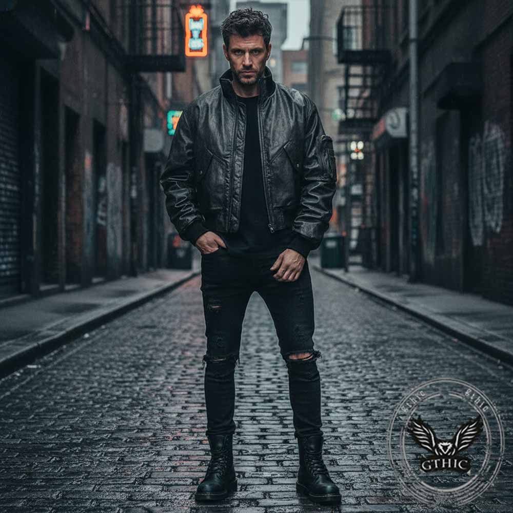 Punk Style Stand-Collar PU Leather Motorcycle Jacket | Gthic.com